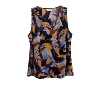 Nine West Sleeveless V Neck Abstract Print Blouse Top Women's Size Medium
